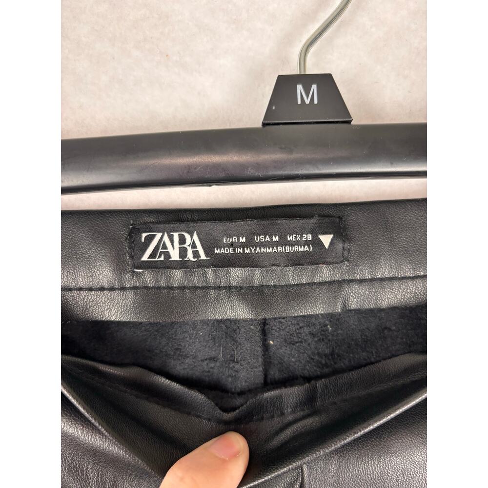 Zara Vegan Leather Leggings Womens Medium Black High Rise Slim Fit Moto Clubwear - Picture 2 of 7